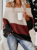Beige Claret Grey Tri-Stripe Color Knit Pullover