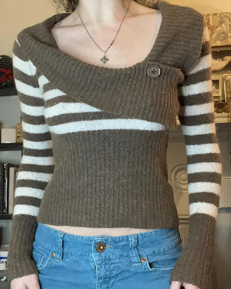 Asymmetrical Neck Stripe Sweater