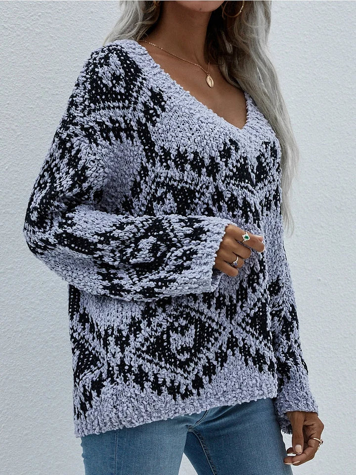 Geometric Pattern Lantern Sleeve Sweater